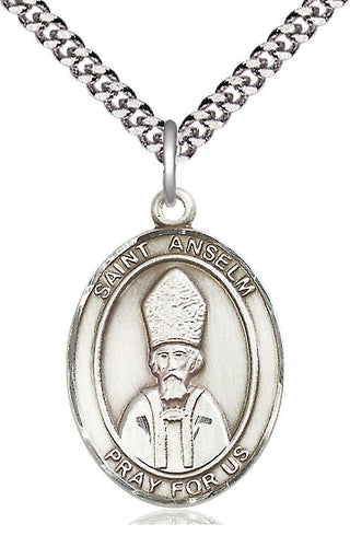 Sterling Silver Saint Anselm of Canterbury Medal Catholic Jewelry Engraved Catholic Saint Jewelry