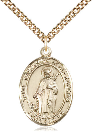 14kt Gold Saint Catherine of Alexandria Medal Engraved Catholic Saint Jewelry