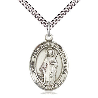 Pewter Saint Catherine of Alexandria Medal Catholic Jewelry Engraved Catholic Saint Jewelry