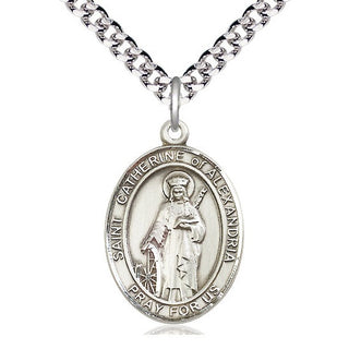 Pewter Saint Catherine of Alexandria Medal Catholic Jewelry Engraved Catholic Saint Jewelry