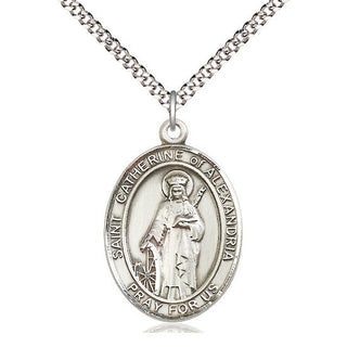 Pewter Saint Catherine of Alexandria Medal Catholic Jewelry Engraved Catholic Saint Jewelry