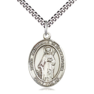 Pewter Saint Catherine of Alexandria Medal Catholic Jewelry Engraved Catholic Saint Jewelry