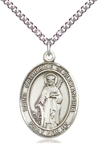 Sterling Silver Saint Catherine of Alexandria Medal Catholic Jewelry Engraved Catholic Saint Jewelry