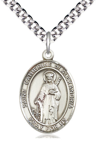 Sterling Silver Saint Catherine of Alexandria Medal Catholic Jewelry Engraved Catholic Saint Jewelry