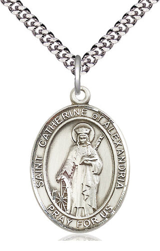 Sterling Silver Saint Catherine of Alexandria Medal Catholic Jewelry Engraved Catholic Saint Jewelry