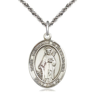 Sterling Silver Saint Catherine of Alexandria Medal Catholic Jewelry Engraved Catholic Saint Jewelry