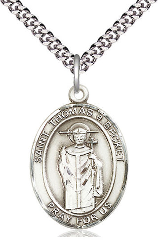 Sterling Silver Saint Thomas A Becket Medal Catholic Jewelry Engraved Catholic Saint Jewelry
