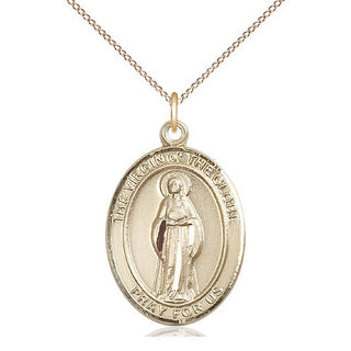 14kt Gold Virgin of the Globe Medal Engraved Catholic Saint Jewelry