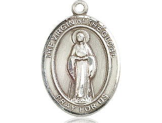 Pewter Virgin of the Globe Medal Engraved Catholic Saint Jewelry