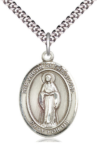 Pewter Virgin of the Globe Medal Catholic Jewelry Engraved Catholic Saint Jewelry