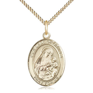 14kt Gold Filled Our Lady of Grapes Medal Catholic Jewelry Engraved Catholic Saint Jewelry