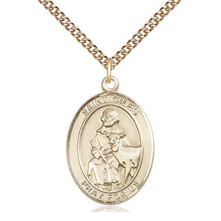 14kt Gold Filled Saint Giles Medal Catholic Jewelry Engraved Catholic Saint Jewelry