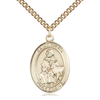 14kt Gold Filled Saint Giles Medal Catholic Jewelry Engraved Catholic Saint Jewelry