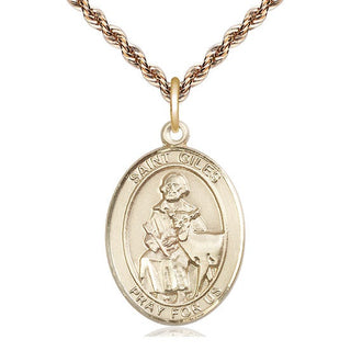 14kt Gold Filled Saint Giles Medal Catholic Jewelry Engraved Catholic Saint Jewelry