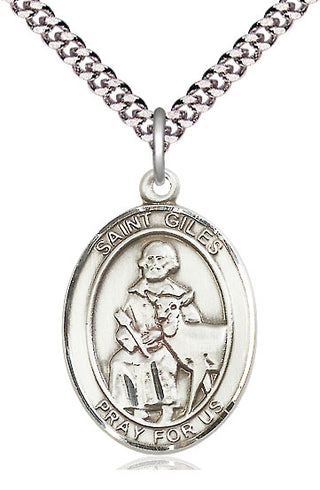 Pewter Saint Giles Medal Catholic Jewelry Engraved Catholic Saint Jewelry