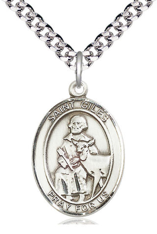 Sterling Silver Saint Giles Medal Catholic Jewelry Engraved Catholic Saint Jewelry