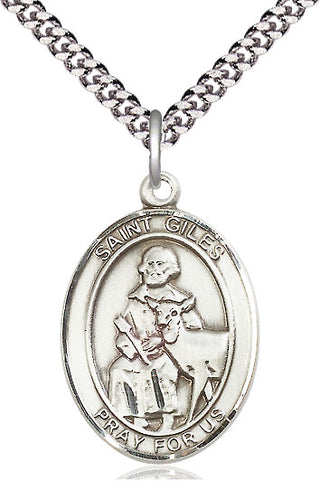 Sterling Silver Saint Giles Medal Catholic Jewelry Engraved Catholic Saint Jewelry