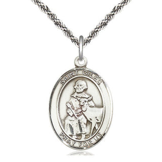 Sterling Silver Saint Giles Medal Catholic Jewelry Engraved Catholic Saint Jewelry