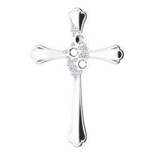 14K White 3-Stone 1/8 CTW Natural Diamond Semi-Set Family Cross Pendant