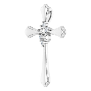 Platinum 2-Stone 1/8 CTW Natural Diamond Semi-Set Family Cross Pendant