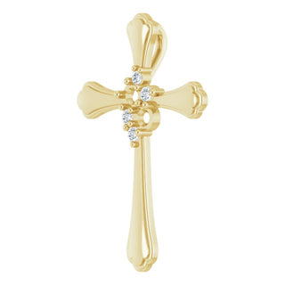 14K Yellow 2-Stone 1/8 CTW Natural Diamond Semi-Set Family Cross Pendant
