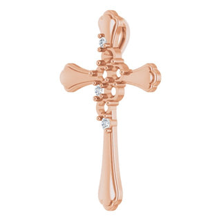 14K Rose 5-Stone .08 CTW Natural Diamond Semi-Set Family Cross Pendant