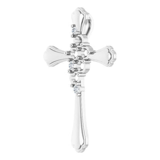 14K White 5-Stone .08 CTW Natural Diamond Semi-Set Family Cross Pendant