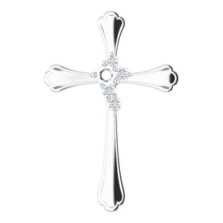 14K White 1-Stone 1/8 CTW Natural Diamond Semi-Set Family Cross Pendant