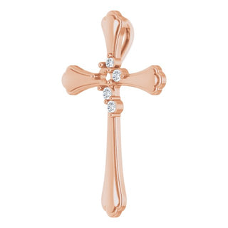 14K Rose 1-Stone 1/8 CTW Natural Diamond Semi-Set Family Cross Pendant