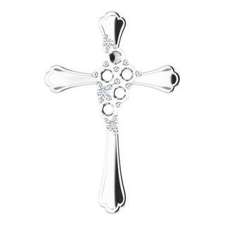 Platinum 5-Stone .08 CTW Natural Diamond Semi-Set Family Cross Pendant
