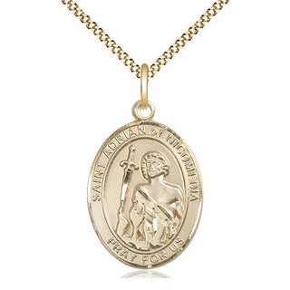 14kt Gold Filled Saint Adrian of Nicomedia Medal Catholic Jewelry Engraved Catholic Saint Jewelry