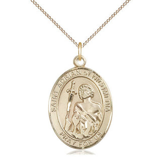 14kt Gold Filled Saint Adrian of Nicomedia Medal Catholic Jewelry Engraved Catholic Saint Jewelry