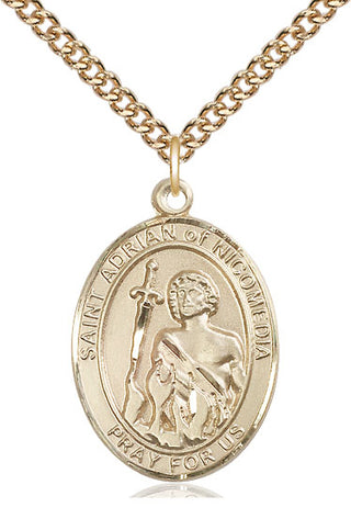 14kt Gold Filled Saint Adrian of Nicomedia Medal Catholic Jewelry Engraved Catholic Saint Jewelry