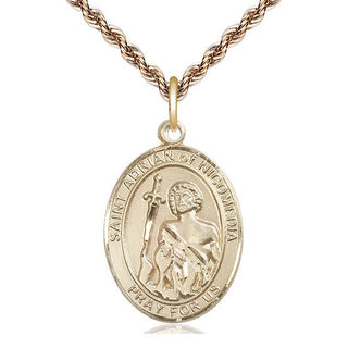 14kt Gold Filled Saint Adrian of Nicomedia Medal Catholic Jewelry Engraved Catholic Saint Jewelry