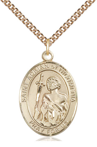 14kt Gold Saint Adrian of Nicomedia Medal Engraved Catholic Saint Jewelry