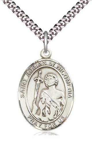 Pewter Saint Adrian of Nicomedia Medal Catholic Jewelry Engraved Catholic Saint Jewelry