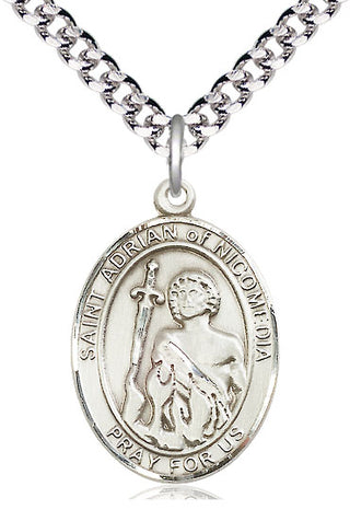 Sterling Silver Saint Adrian of Nicomedia Medal Catholic Jewelry Engraved Catholic Saint Jewelry