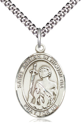 Sterling Silver Saint Adrian of Nicomedia Medal Catholic Jewelry Engraved Catholic Saint Jewelry