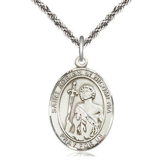 Sterling Silver Saint Adrian of Nicomedia Medal Catholic Jewelry Engraved Catholic Saint Jewelry