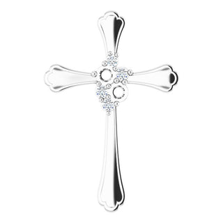 Platinum 2-Stone 1/8 CTW Natural Diamond Semi-Set Family Cross Pendant