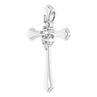 14K White 3-Stone 1/8 CTW Natural Diamond Semi-Set Family Cross Pendant