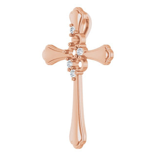 14K Rose 3-Stone 1/8 CTW Natural Diamond Semi-Set Family Cross Pendant