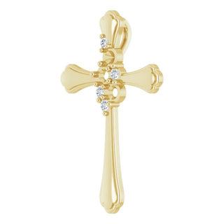 14K Yellow 3-Stone 1/8 CTW Natural Diamond Semi-Set Family Cross Pendant