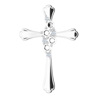 14K White 4-Stone 1/8 CTW Natural Diamond Semi-Set Family Cross Pendant