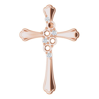 14K Rose 4-Stone 1/8 CTW Natural Diamond Semi-Set Family Cross Pendant