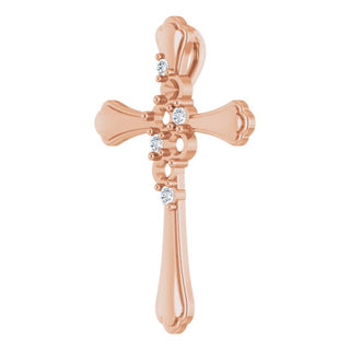 14K Rose 4-Stone 1/8 CTW Natural Diamond Semi-Set Family Cross Pendant