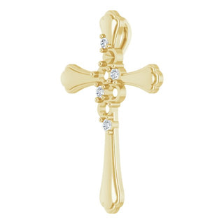 14K Yellow 4-Stone 1/8 CTW Natural Diamond Semi-Set Family Cross Pendant