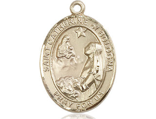 14kt Gold Filled Saint Catherine of Bologna Medal Engraved Catholic Saint Jewelry
