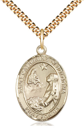 14kt Gold Filled Saint Catherine of Bologna Medal Catholic Jewelry Engraved Catholic Saint Jewelry