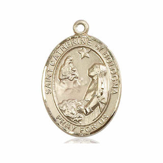 14kt Gold Saint Catherine of Bologna Medal Engraved Catholic Saint Jewelry